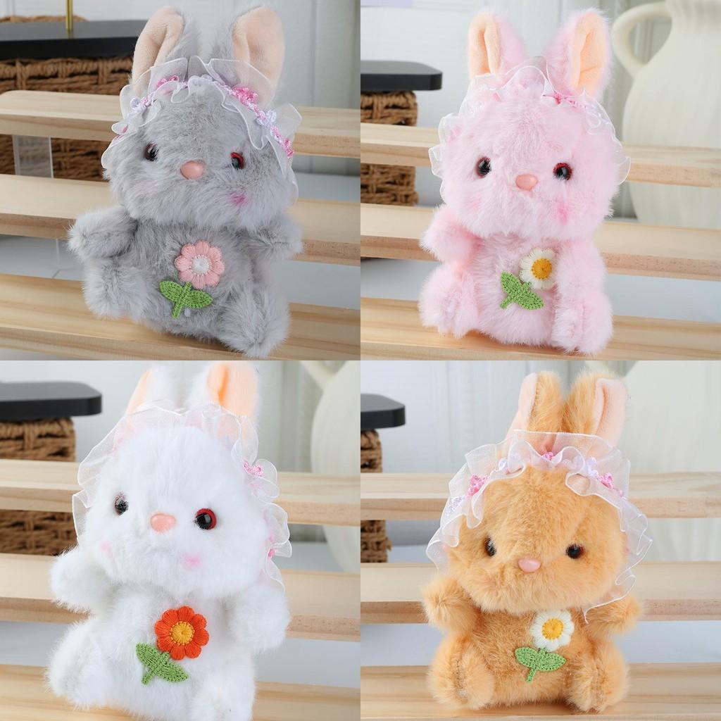 Embroidery Flower Cute Lace Headwear Cartoon Rabbit Plush Toy Pendant For Kids