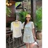 Sweet Small Fresh Drawstring Fake Two-piece T-shirt Women's Summer Dopamine Crew Neck Good-looking and Thin Versatile Floral Top