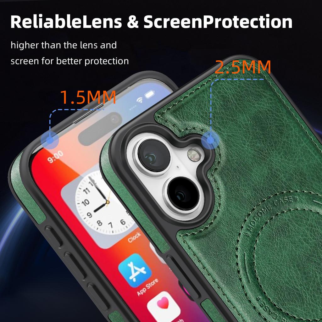 For iPhone 16 Case Compatible with MagSafe with Folded Kickstand PC Silicone Leather Phone Back Cover