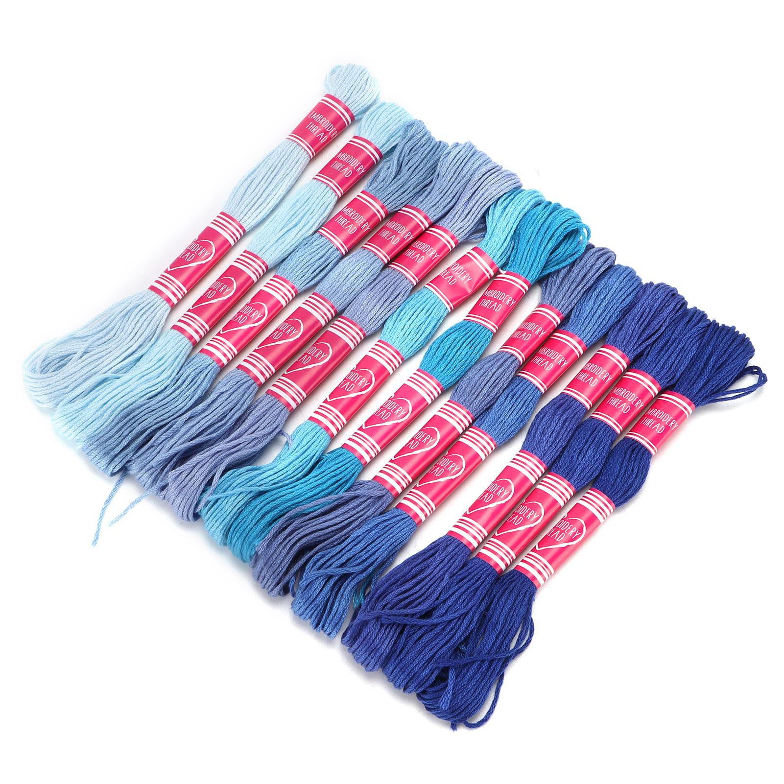 

12 шт. ниток для вышивки градиентной яркой цветовой полиэстеровой линии для любителей вышивки Группа синий