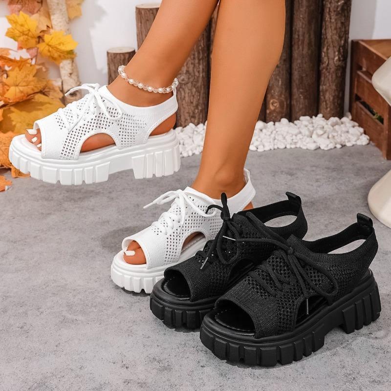 Fashion Women Wedge Sandals Anti-slip Mesh Casual Women Platform Sandals Lace-Up Open Toe Beach Shoes for Women New Sandalias De Mujer