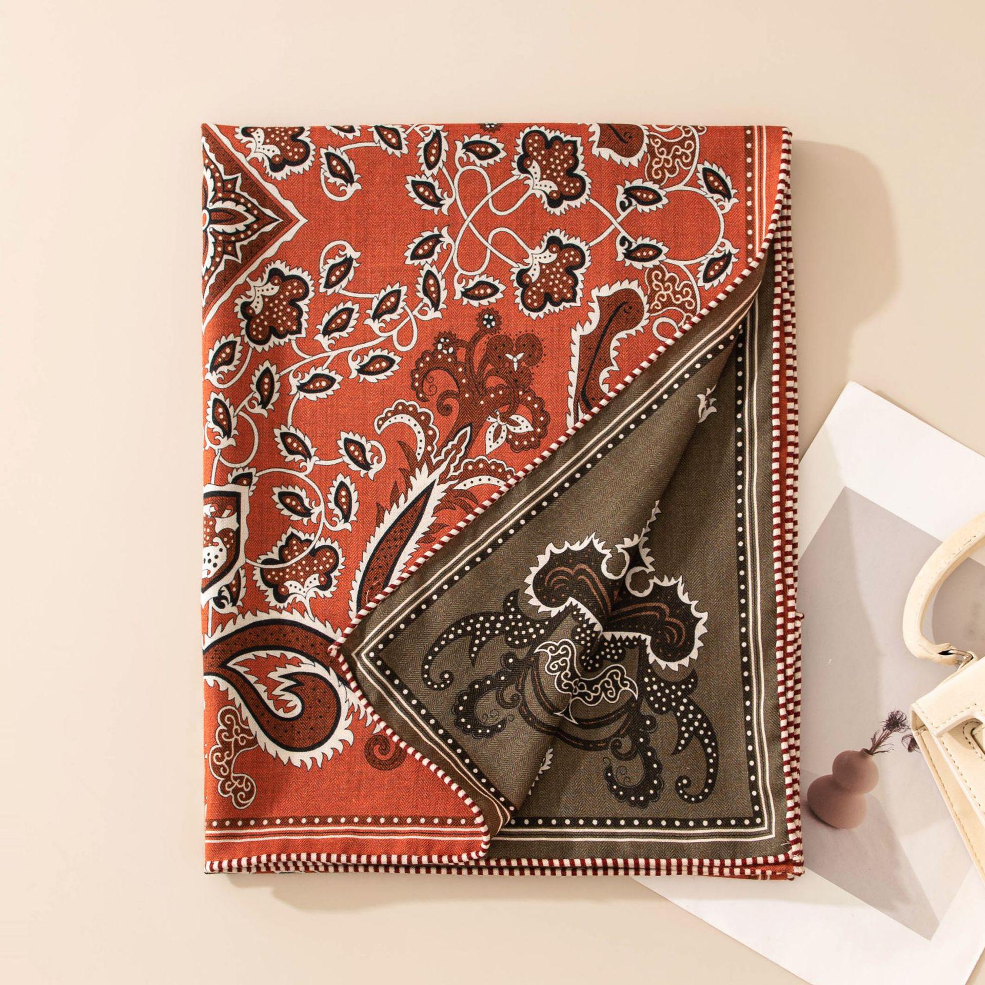 Women s Red Silk & Wool Blend Long Scarf, Retro Artistic Style, Hand-Rolled, Luxurious Feel, Gift Box Included 190x62 cm
