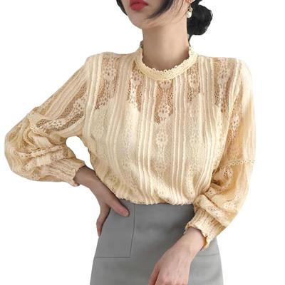 Wearbee Spets Perfekt för Speciella och Långa Höga Midi Ståkrage Elegant Blommig Ståkrage Perfekt för M Blus, Fodrad, Genomskinlig, Söt, Tillfällen, Bröllop,