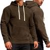 Men's Solid Color Loose Fit Polar Fleece Hooded Sweatshirt, Casual Sports Commute Pullover Hoodie with Pockets for Autumn Winter