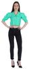 Moomaya Puff Sleeve Crop Top For Women Solid Button Down Collar Designer