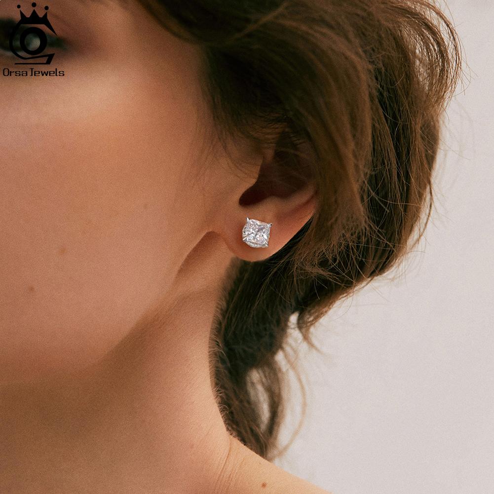 ORSA JEWELS 8A Premium CZ Earrings for Women 925 Sterling Silver Shiny Exquisite Stud Earrings Anniversary Jewelry Gifts LZE01
