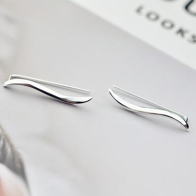 Minimalist Wavy Simple Curved Thin Cool Aesthetic 925 Sterling Silver Stud Earrings For Women Korean Vintage Luxury Jewelry