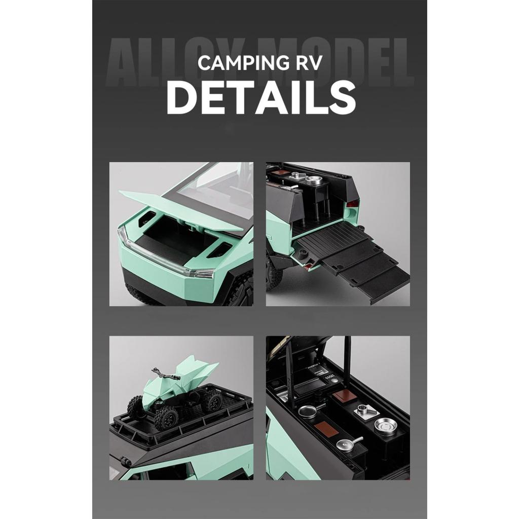 1/24 Tesla Cybertruck Camping RV Alloy Die Cast Toy Car Model Sound and Light Children's Toy Collectibles Birthday Gift