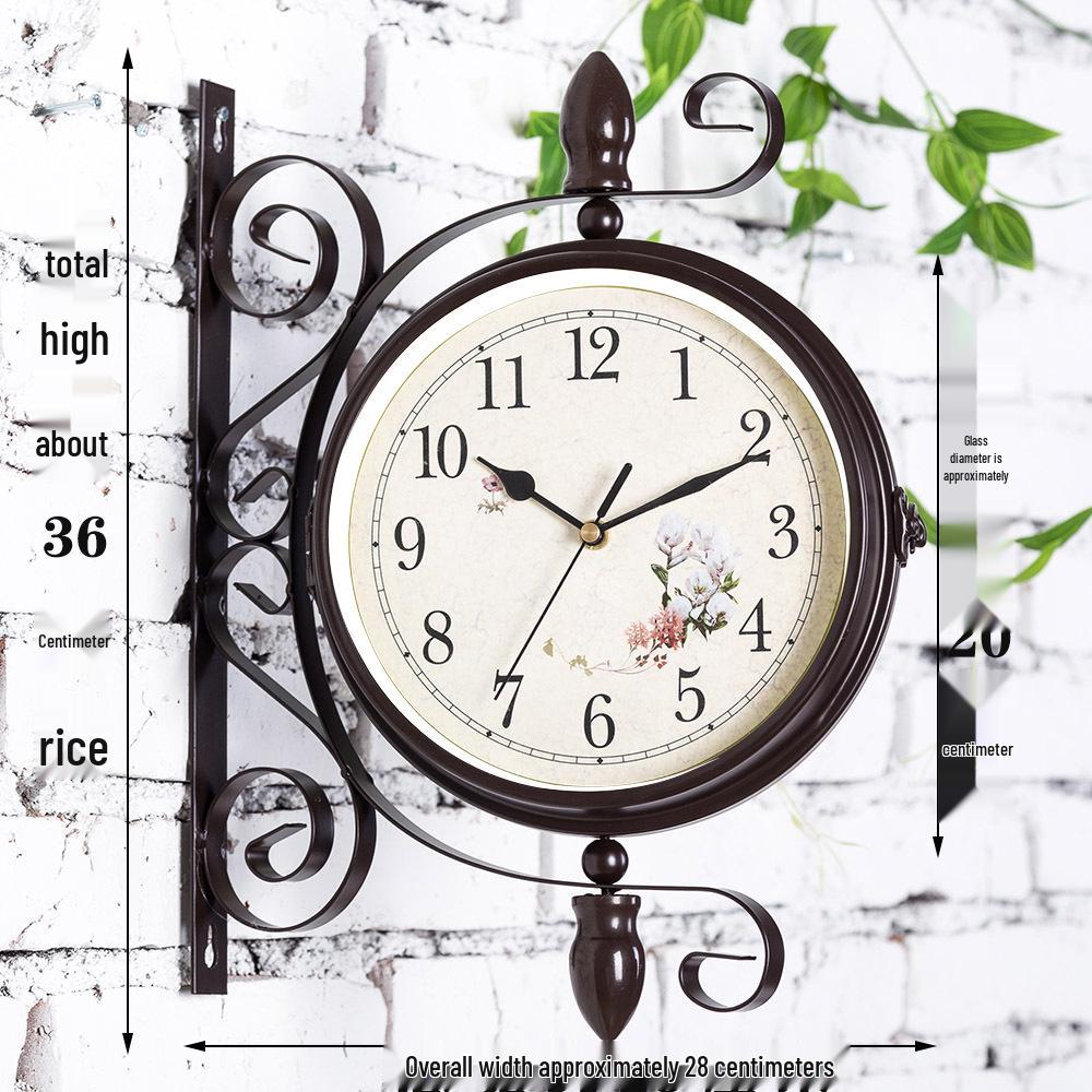 

Nordic Double-Sided Retro Iron Wall Clock for Living Room
