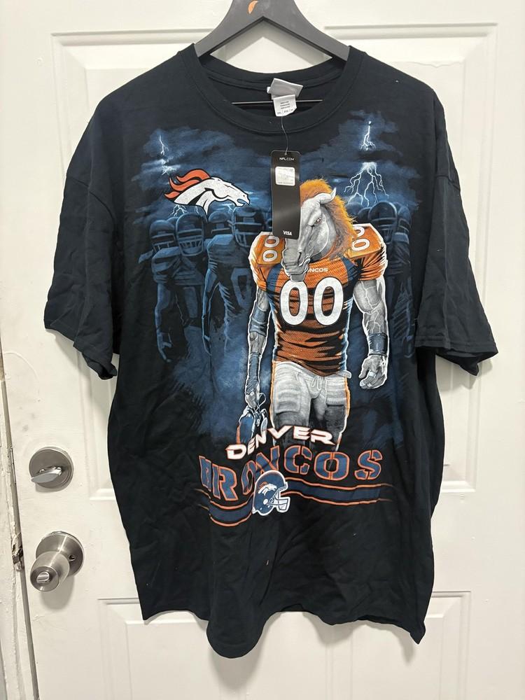 Denver Broncos Shirt Mens 2XL Black NFL Football Mascot Graphic Tee Majestic Unisex T-Shirt