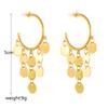 Gold Plated Hoop Earrings with Disc Tassel Charms Fashion Jewelry for Women
