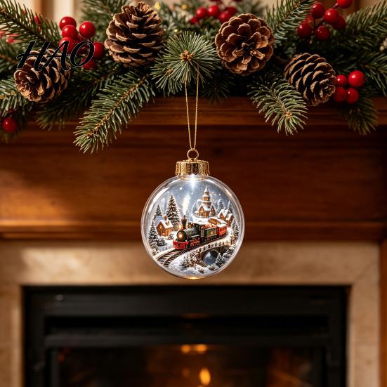 Reusable Holiday Hanging Ornaments Light Up Christmas Scene Ball Ornament with Warm LED Glowing Story for Indoor Festive Night Lights Tree Decor