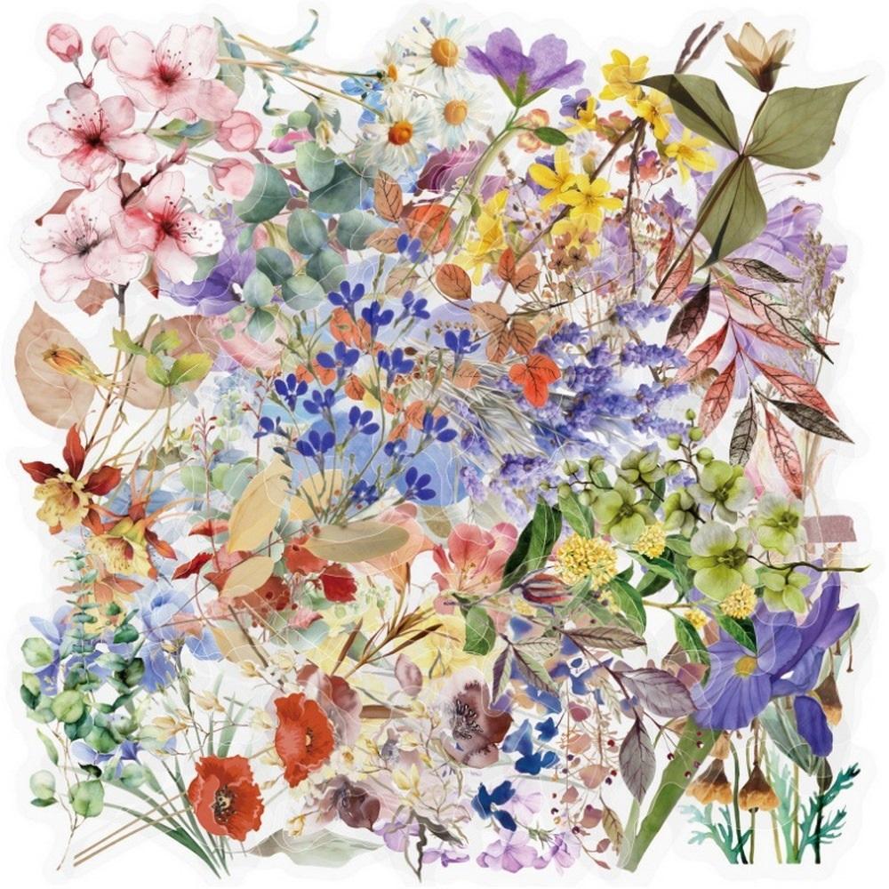50Pcs Flower Stickers Natural Plants Decoration Mobile Phone Case Notebook Stationary Diy Transparent Pet Stickers Waterproof