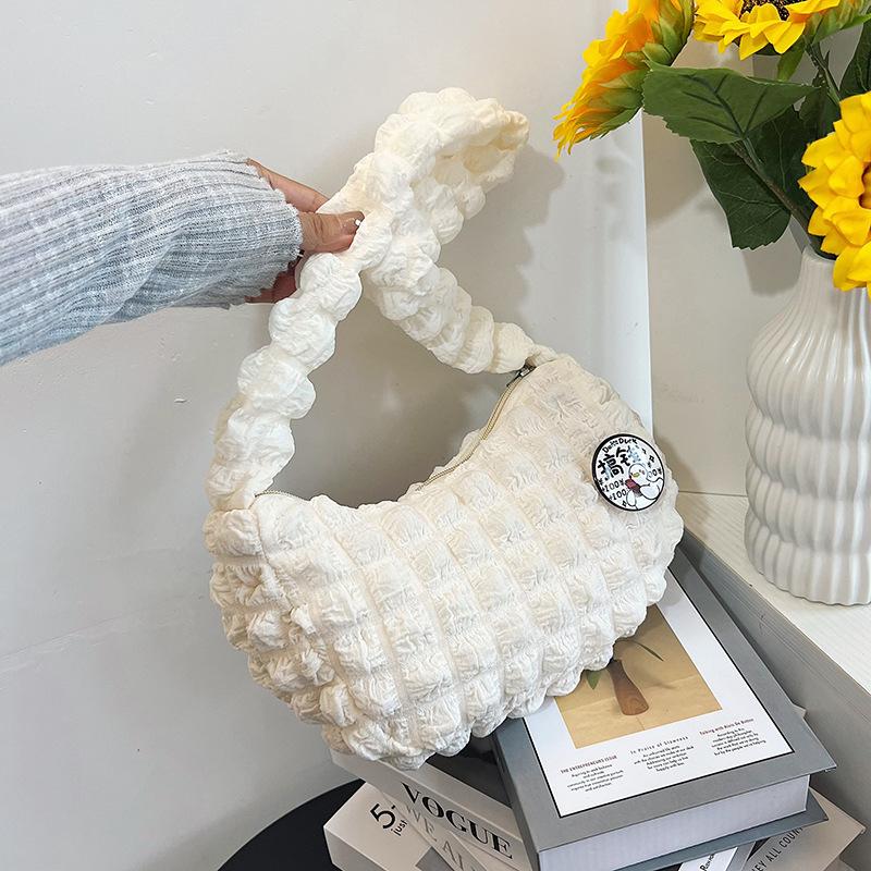 Today's Popular Cloud Puff Bag Girl Fashion Pleated Shoulder Bag Simple Solid Color Student Portable Underarm Bag