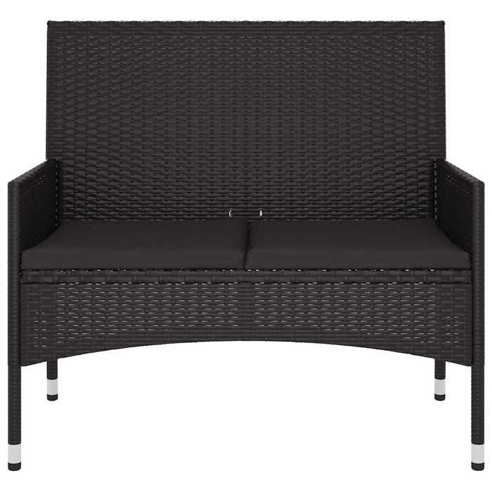 VidaXL 2-Seater Garden Bench with Cushions Black Woven Resin, Seat, Bench Chair, Patio Bench, Bench Seat, 319490