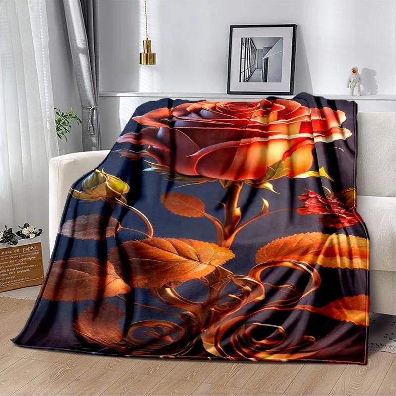 Nordic Love Rose Flowers Daisy Blanket,Soft Throw Blanket for Home Bedroom Bed Sofa Picnic Travel Office Rest Cover Blanket Kids