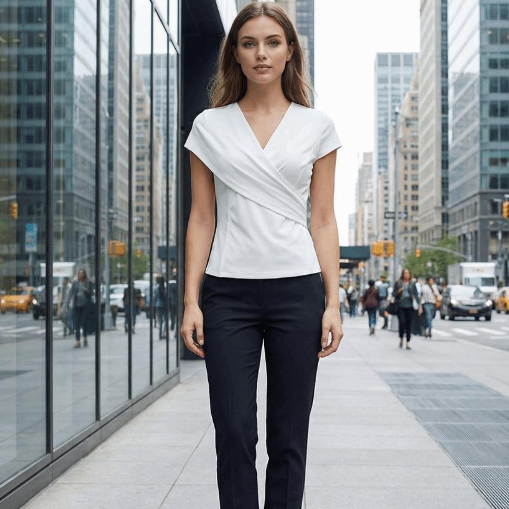 Short Sleeve V-Neck Wrap Top Summer Ladies' Shirt Simple Pullovers T-shirt Business Casual