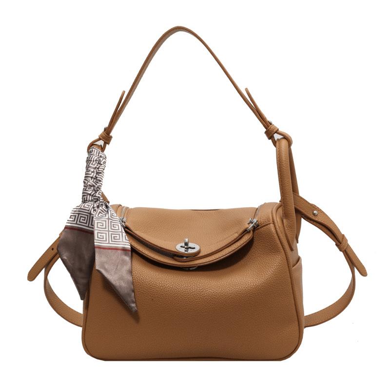 

Large capacity bag new bag women s high-end sense versatile shoulder bag silk scarf accessories messenger bag 27*14*17 абрикосовий