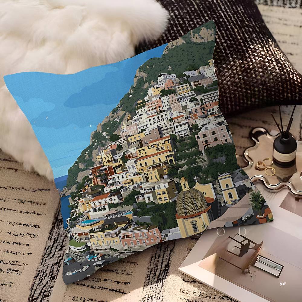 Arte Paesaggistica Amalfi Decorativo Italiano Estetica Stanza Federa Cuscino Arredo Casa Camera da Letto Divano Letto Copricuscino Divano 45x45