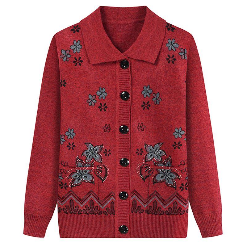 Senior Women's Clothing Plus Velvet Mother Knitted Cardigan Autumn and Winter Warm Sweater for Women Thickened Jacket