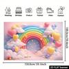 Bannière plate 2D, grand fond en tissu sur le thème de l'arc-en-ciel, ciel dégradé rose et bleu, arche d'arc-en-ciel géante