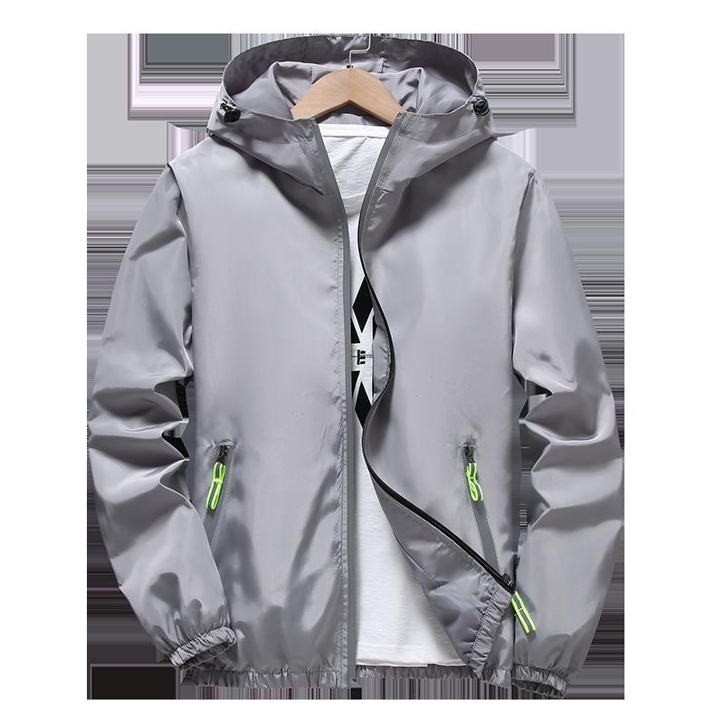Reflective Zipper Windbreaker: Men's Plus Size Spring/Autumn Custom Print Trendy Jacket