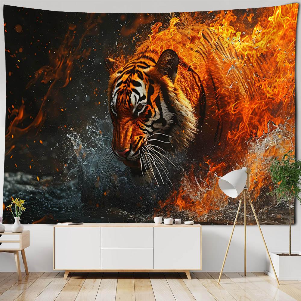 Tiger art tapestry, animal illustration wall hanging cloth, home wall decoration background cloth dormitory living room bedroom