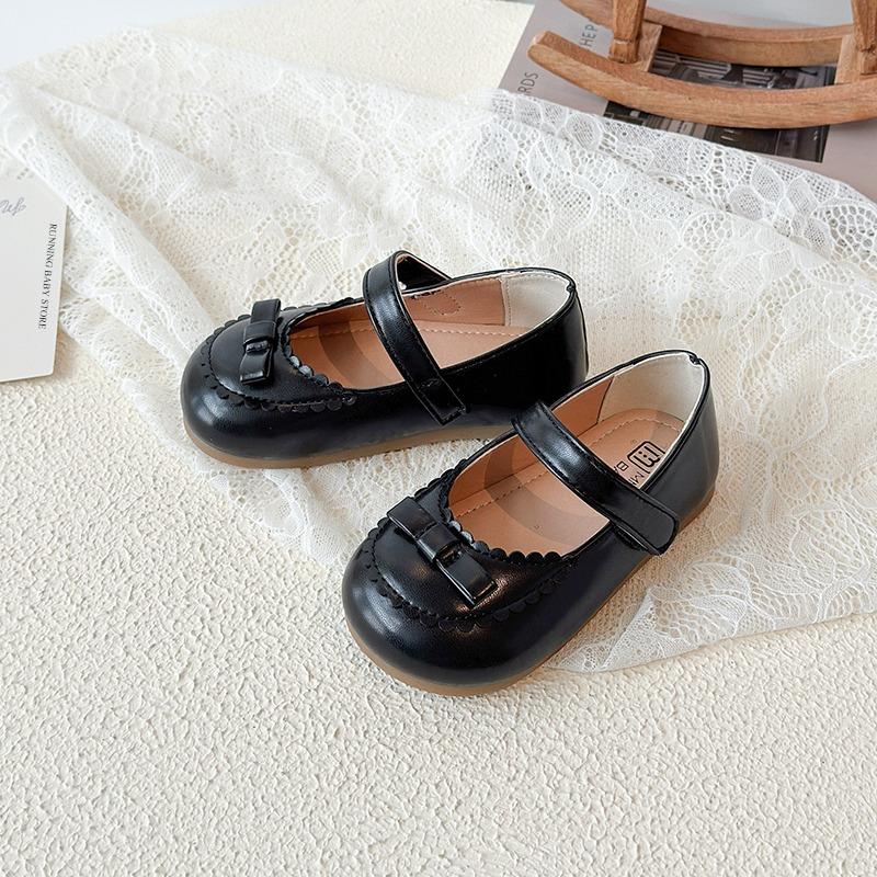 New Girls Princess Shoes Baby Fashion Bow Little Student Party Dance Shoe Kids Low-Heeled Leather Shoes Black Beige Brown I11077