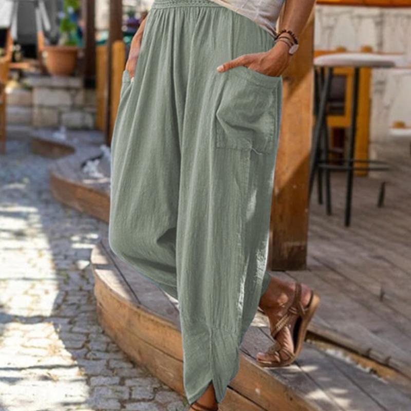 

Весна и лето Новые повседневные широкие брюки из хлопка и льна, свободные, маленькие брюки, пляжные брюки, женские, спот 3XL зелёный