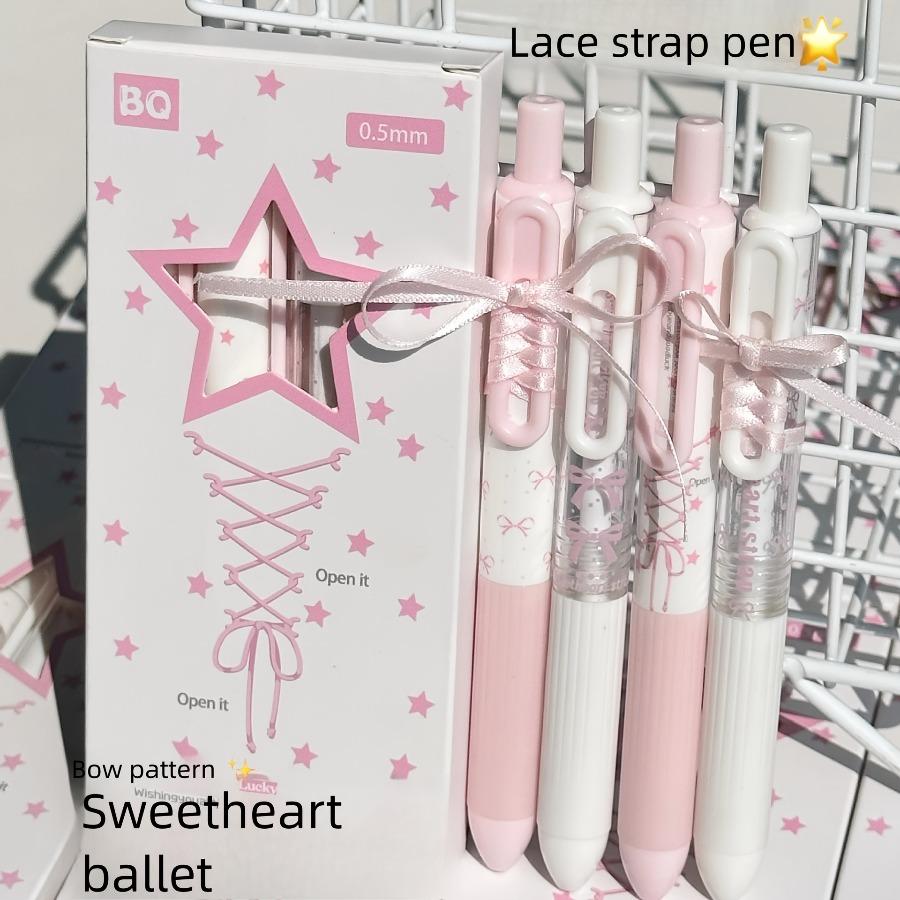 4pcs DIY Cute Gel Pens Set with Ribbon Bow Design, 0.5mm Smooth Writing Pens in Macaron Pink and Blue Colors, Soft Aesthetic Style for Note Taking