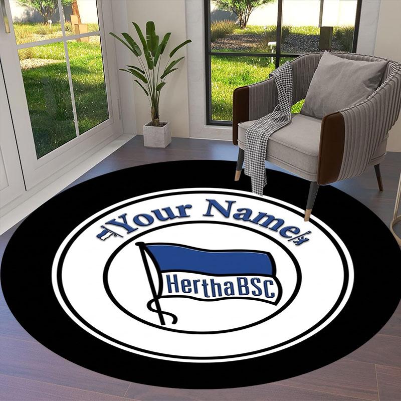 Hertha BSC Custom Name Round Area Rug,Carpet Rug for Living Room Bedroom Sofa Playroom Decor,Non-slip Floor Mat
