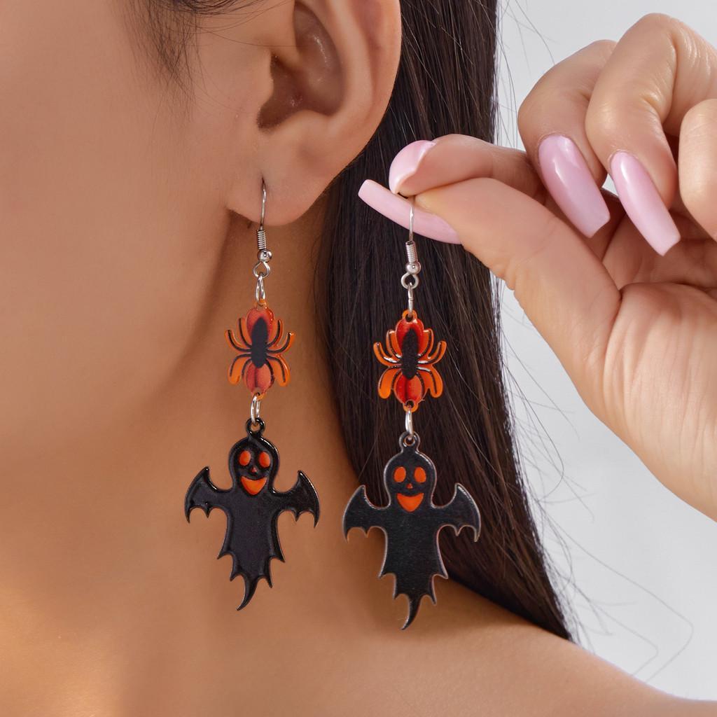 Halloween Bat Pumpkin Ghost Acrylic Earrings With Asymmetrical Animal Design For Festive Wear