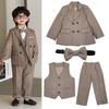 2025 Autumn British Plaid Tuxedo Suit for Kids: Boys' & Girls' Performance Vest Costume