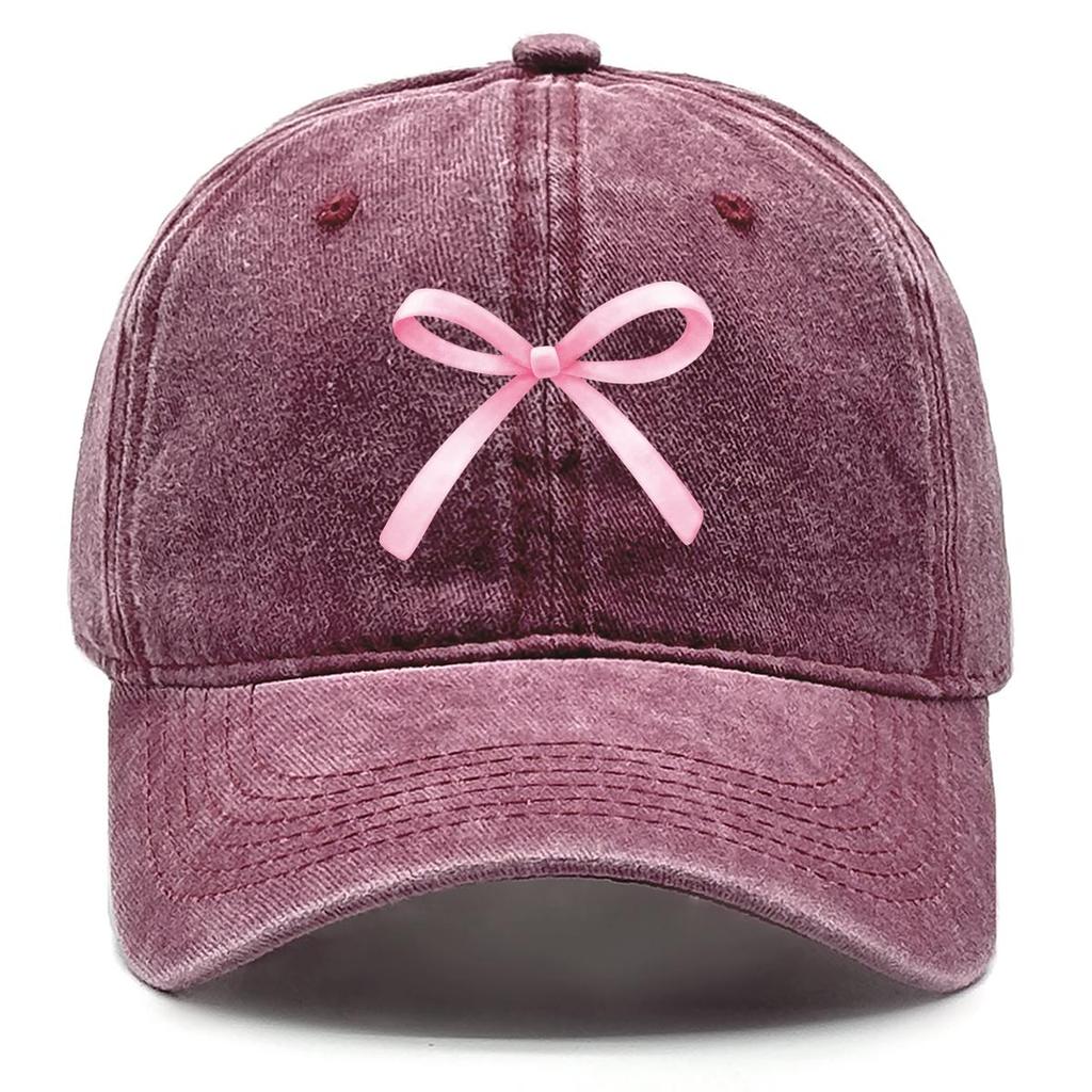 Pink Bowknot Print Snapback Baseball Hat, Mesh Hat Simple Raw Brim Stylish Solid Color Snapback Sun Hat