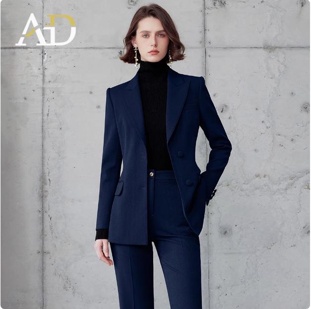AD Gold Brown Wool Herringbone Suit: Autumn/Winter Formal Blazer & Wide-Leg Trousers