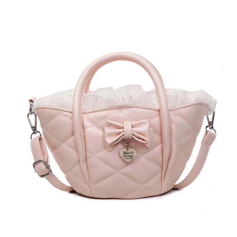 

French Niche Design Lace Vegetable Basket One-shoulder Cross-body Bag Temperament All-matching Diamond-grid Embroidered Thread Handbag рожевий