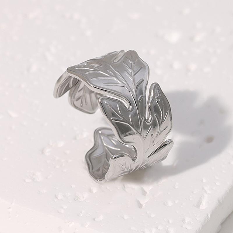 Tropical Leaf Design Stainless Steel Ring - Simple, Fresh, and Unique Titanium Jewelry