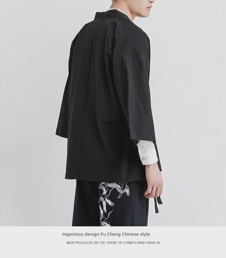 Herren Lockerer Hanfu Cardigan: Altchinesischer buddhistischer & taoistischer Stil mit Dreiviertelärmeln