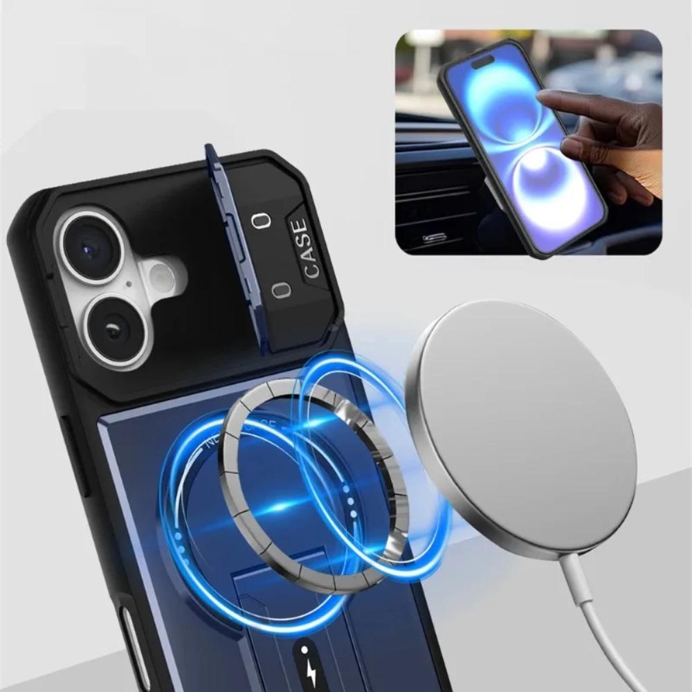 Flip Full Lens Protection Fold Stand Magnetic Phone Case For iPhone 17 Air 16 15 Pro Max 14 13 12 11 For Magsafe Military Cover