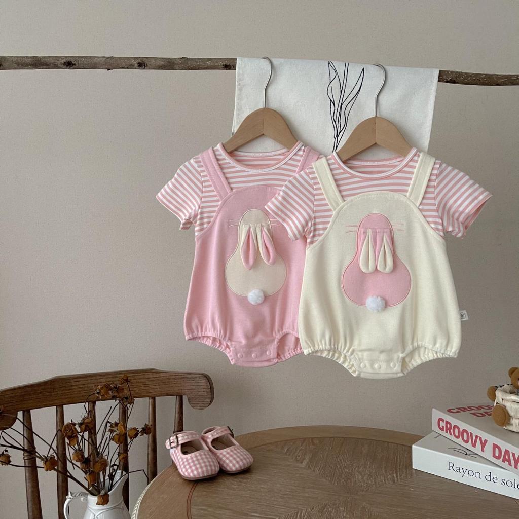 Newborn Girl's Little Rabbit Summer Romper & Diaper Cover Cotton Jumpsuit