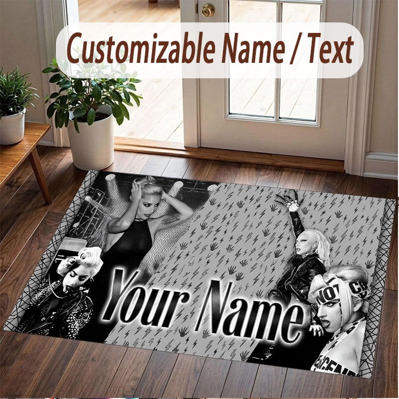 Custom Name Crystal Velvet Rug,Lady Gaga Comfortable Anti Slip Floor Mat For Room Decoration