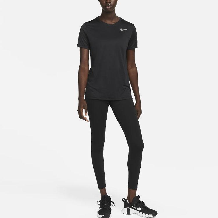 Nike Dri-Fit Solid Color Logo Crew Neck Loose Short Sleeve T-Shirt Women Tops Black DX0687-010
