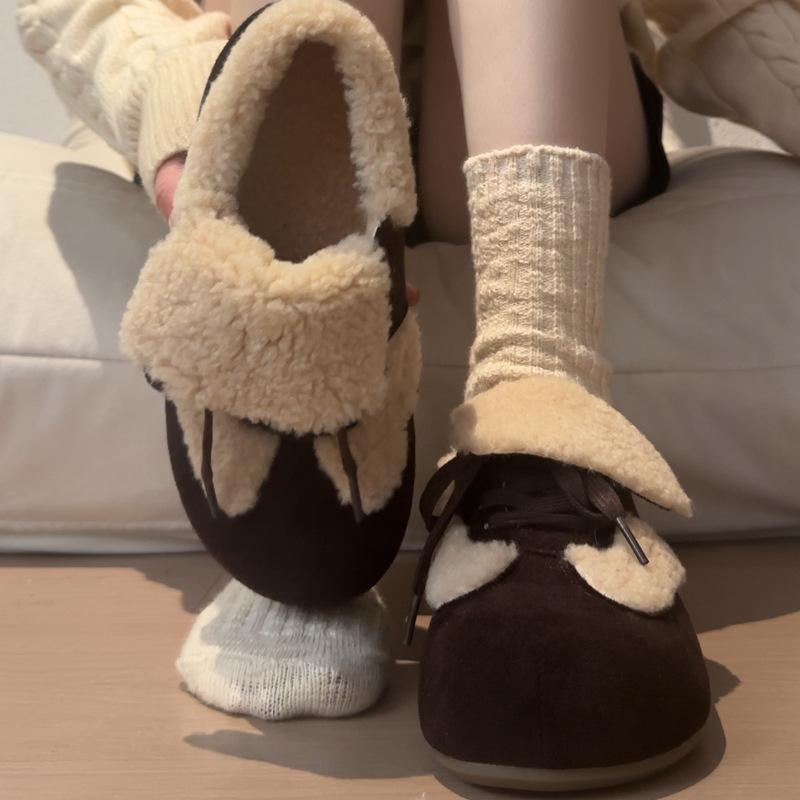 Retro velvet warm fluffy Birkenstocks women's outer wear new winter lamb wool cotton shoes platform shoes