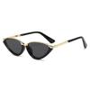 Black Half Metal Rim Cat Eye UV400 Sunglasses Thin Gold Temple Shades