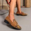 Leopard Leopard Slip Single Fall New Pointed Toe Deep Mouth Metal Chain Suede Block Heel Non-Slip Low-Top Shoes