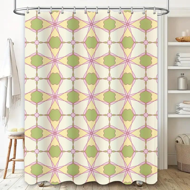Abstract Geometric Pattern Shower Curtain Pastel Colors 180X274Cm