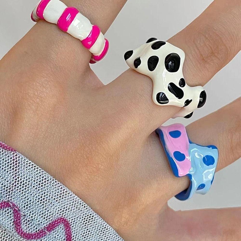 Ins Style Oil Dropping Process Stripe Vintage Ring Fashion Jewelry Women Ring Korean Style Ring