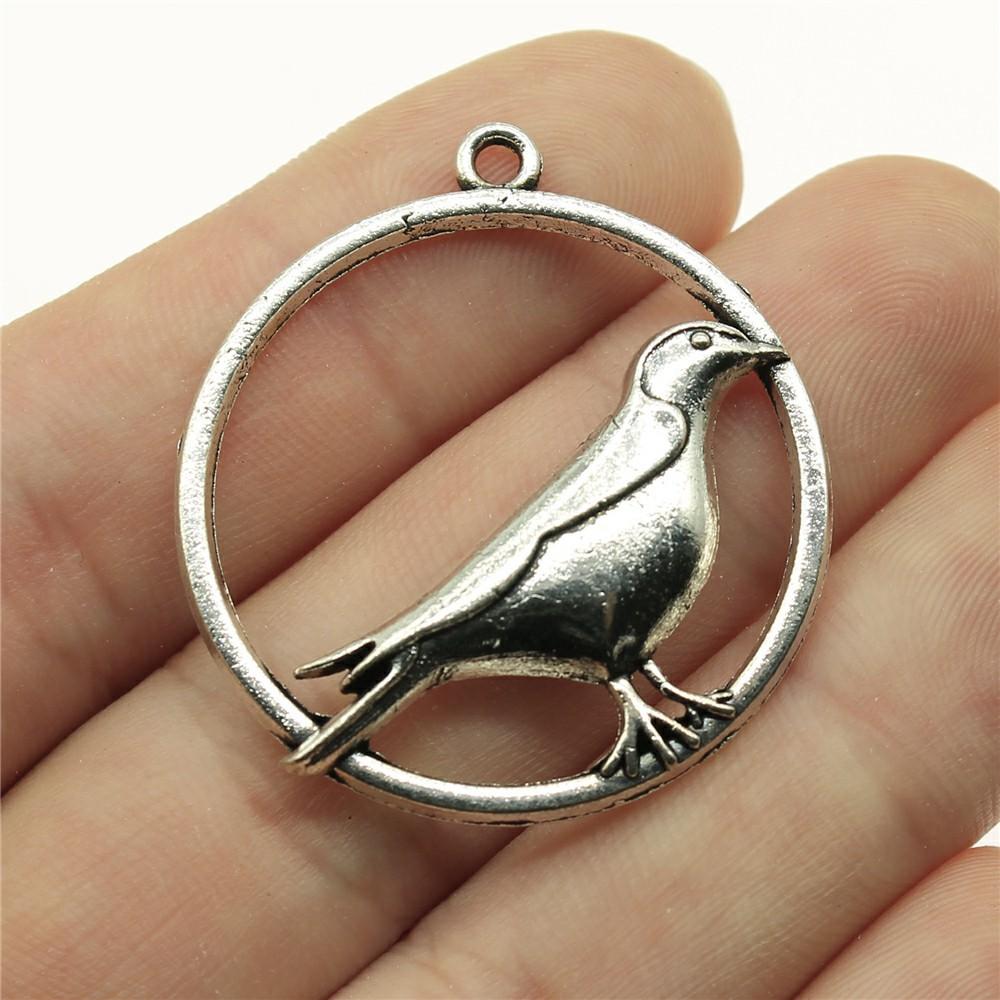 5pcs Big Bird Pendant Charms Antique Silver Color Pendants Making DIY Handmade Tibetan Finding Jewelry