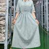 Retro Ethnic Embroidered Cotton Jacquard Midi Dress - Slim Fit, Cinched Waist, Trendy Summer Style