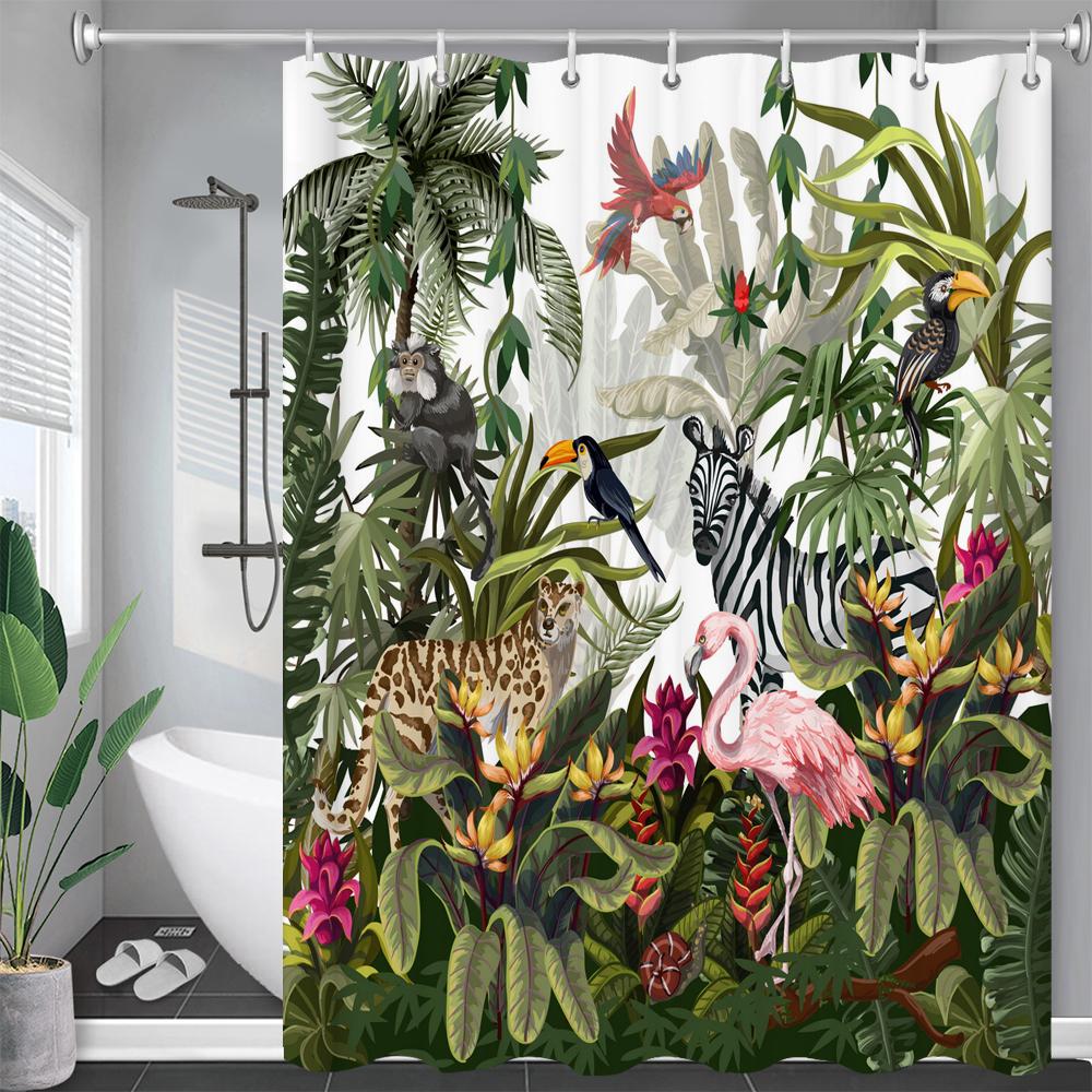 Tropical Leaves Palm Tree Bird Animals Pattern Shower Curtains Bathroom Curtain Waterproof Frabic Bath Bathroom Curtains